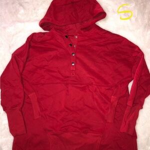 Red Hooded Sweatshirt with Button Detail oversized